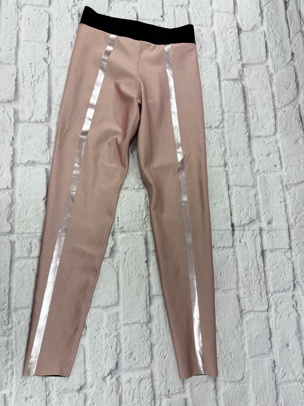 Ultracor Blush Pink Metallic Stripe Leggings High Waist Sz M Athleisure EUC